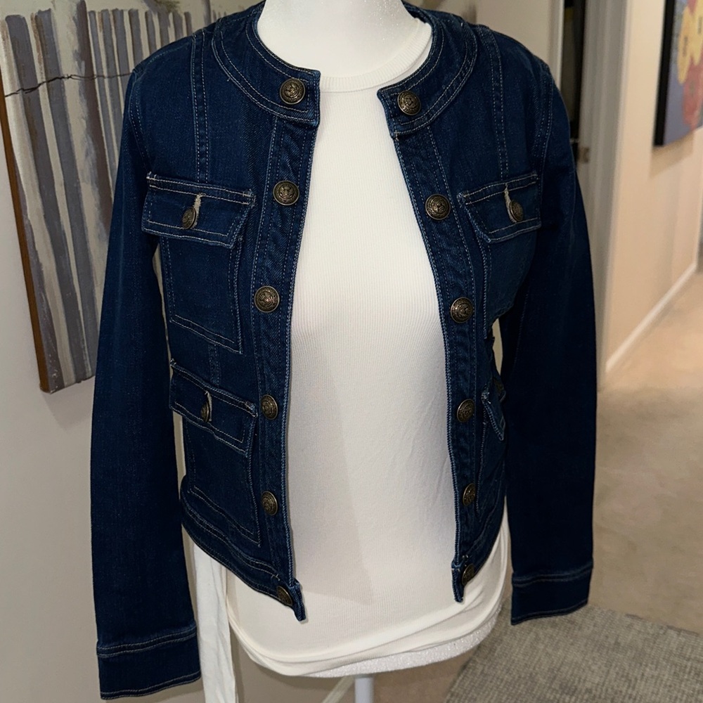 NWOT L’AGENCE Yari Collarless Jean Jacket in color Bishop MSRP $498 (XXS) - Picture 12 of 14
